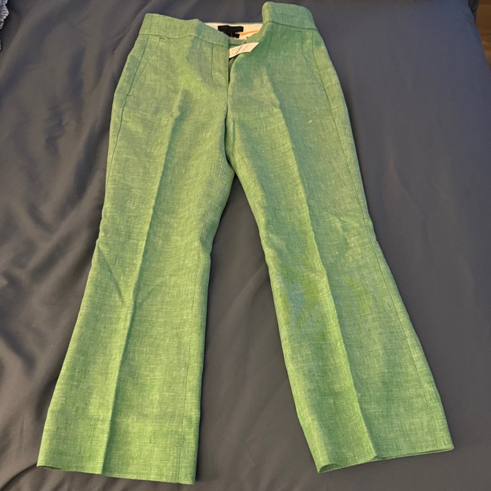 J. Crew Vibrant Green Linen Trousers